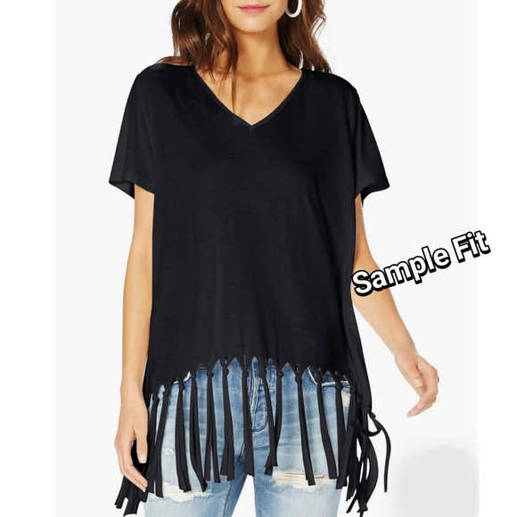 MICHAEL STARS Brixton Fringe Black Reversible Top OS One Size - Picture 3 of 6